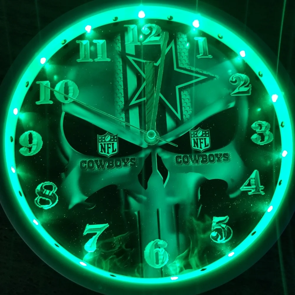 Dallas cowboys led skull head clock